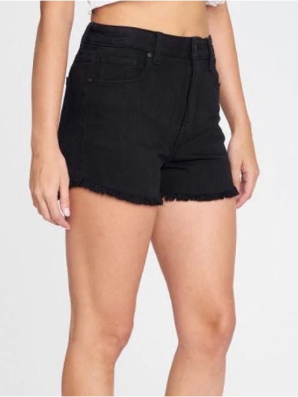 eunina Black High-Rise Frayed Hem Denim Shorts